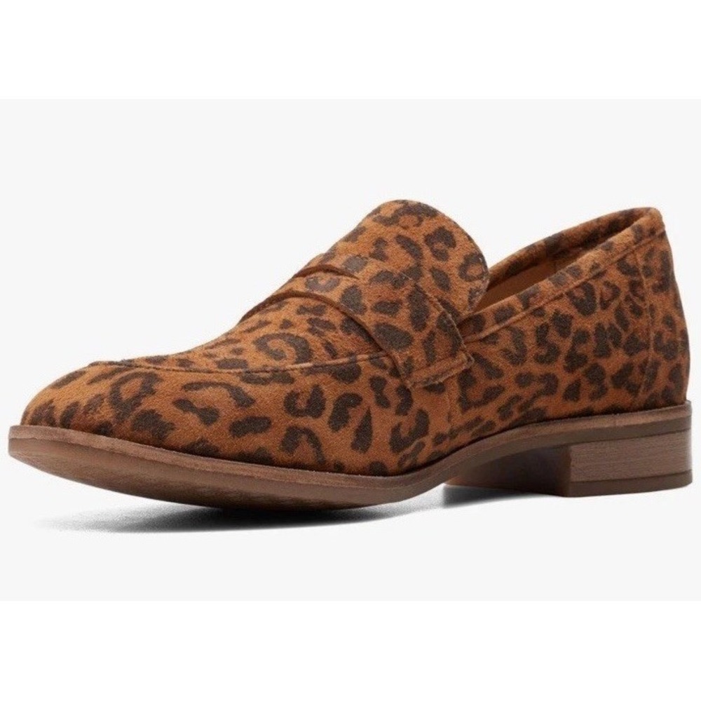 CLARKS WOMENS TRISH ROSE LOAFER LEOPARD‎ PRINT ORTHOLITE FOOTBED SIZE 6M NEW
